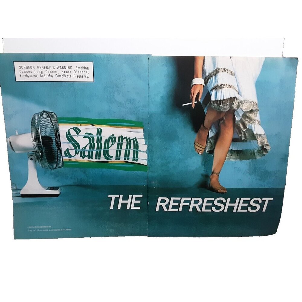 1987 Salem Cigarettes The Refreshest Fan Womans Legs Original Print Ad Vintage